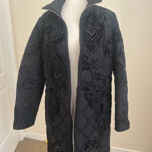 Chico's Black Embroidered Puffer Coat